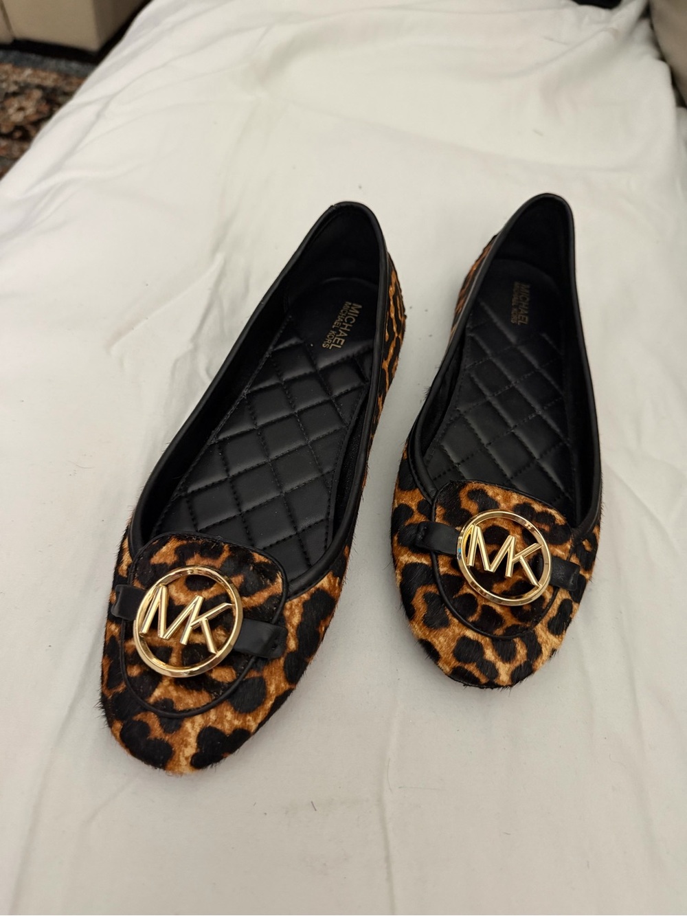Michael Kors Leopard-Print MK Logo Ballet Flats - Black & Tan, size 8